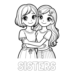 Online Created Coloring Page - SISTERS Coloring Page and Coloring Page of Two Cute Girls Hugging Each Other (Best Friends Forever)