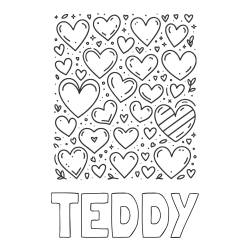 Online Created Coloring Page - TEDDY Coloring Page and Children's Coloring Page of Many Hearts