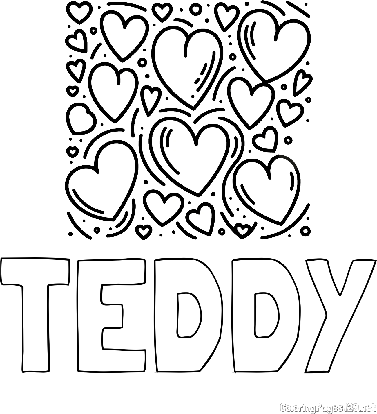 TEDDY Coloring Page and Free Printable Coloring Page of Hearts