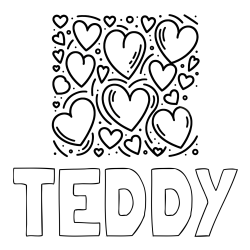 Online Created Coloring Page - TEDDY Coloring Page and Free Printable Coloring Page of Hearts