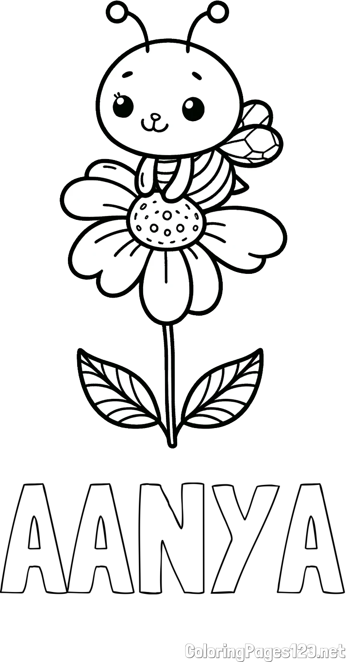 AANYA Coloring Page and Coloring Page of a Cute Bee on a Flower