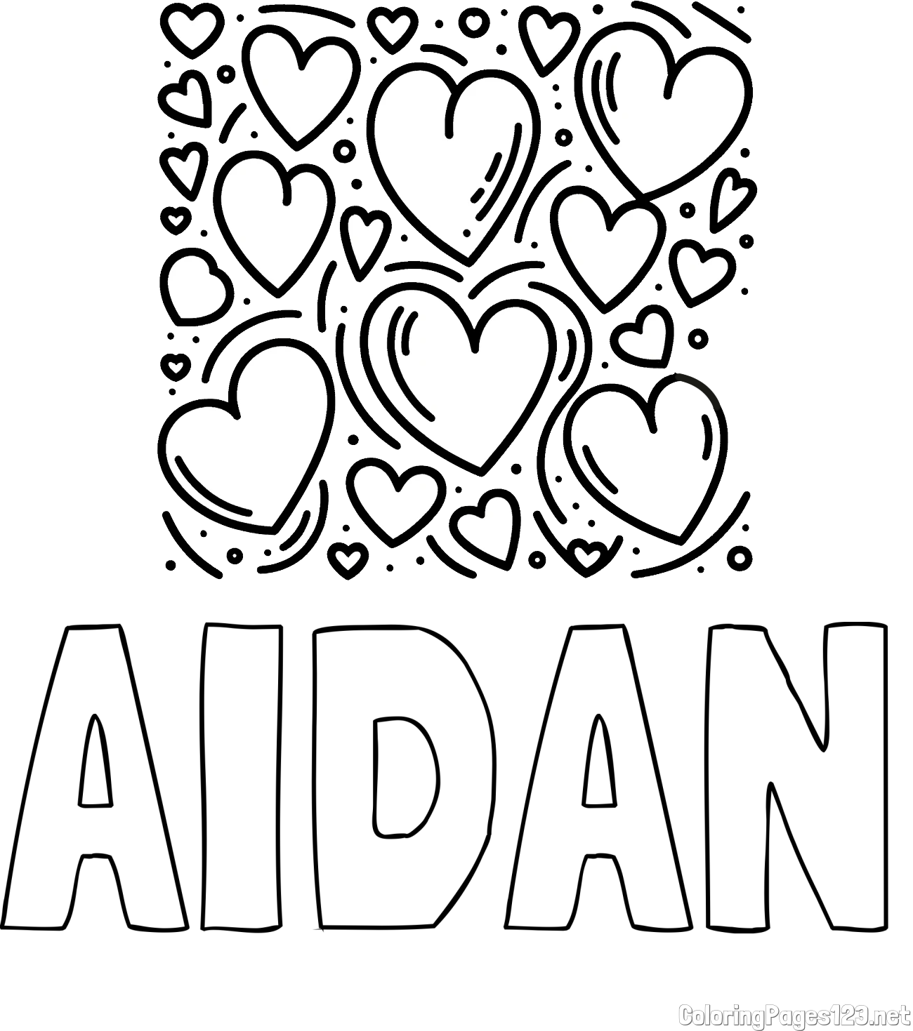 AIDAN Coloring Page and Free Printable Coloring Page of Hearts