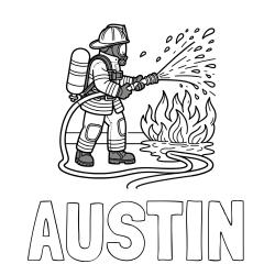 Online Created Coloring Page - AUSTIN Coloring Page and A coloring page of a firefighter and a big fire
