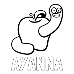 Online Created Coloring Page - AYANNA Coloring Page and Apple and Smiling Worm Coloring Page