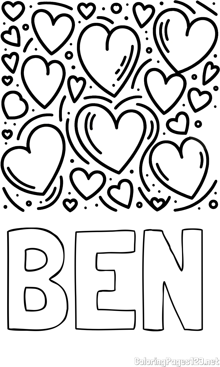 BEN Coloring Page and Free Printable Coloring Page of Hearts