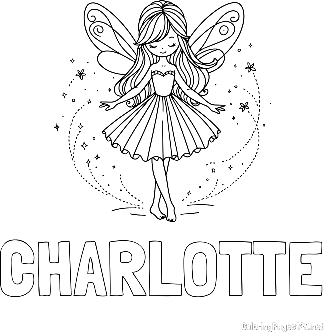 CHARLOTTE Coloring Page and Coloring Page of a Cute Magical Fairy