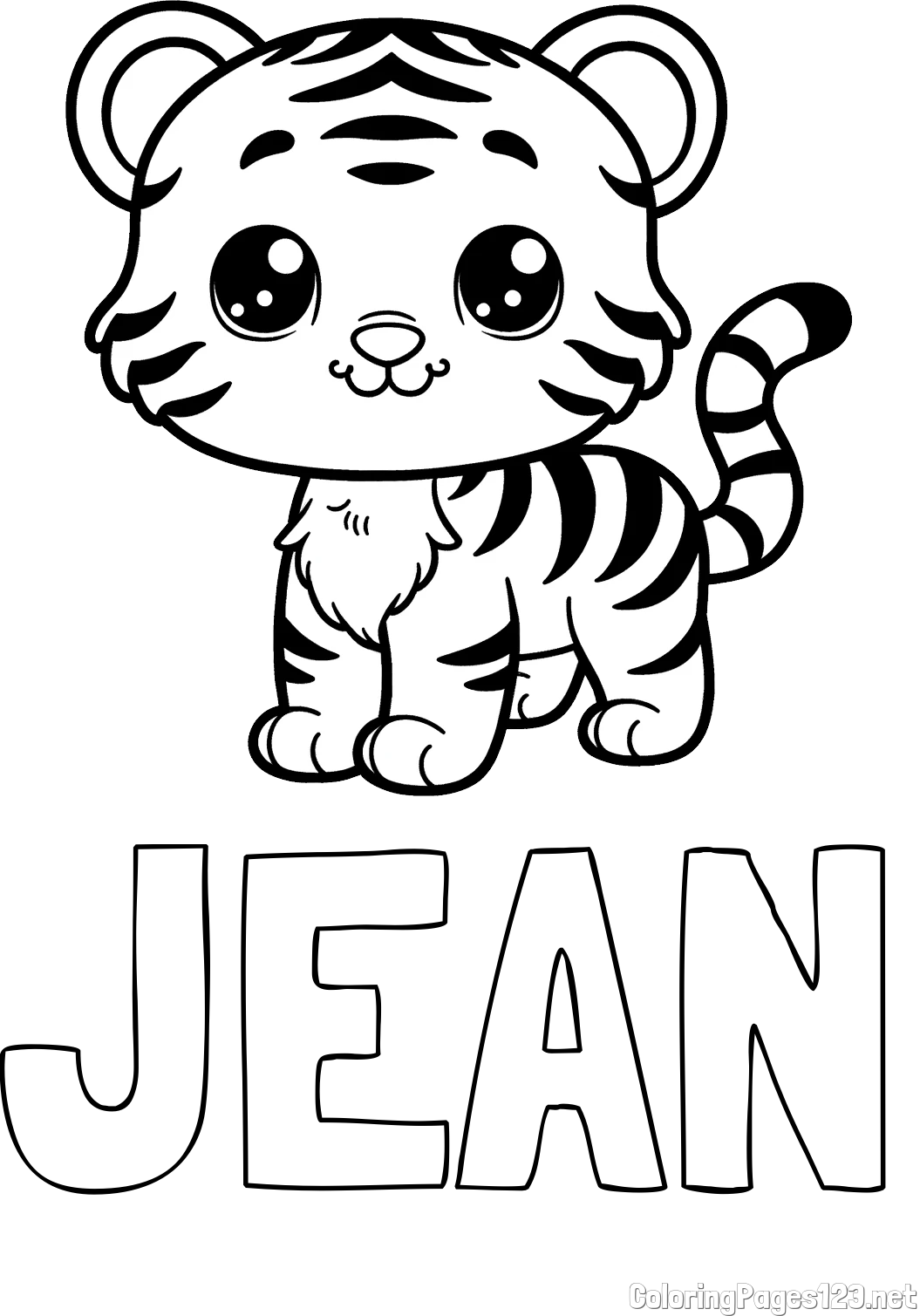 JEAN Coloring Page and Cute Tiger Cub Coloring Page