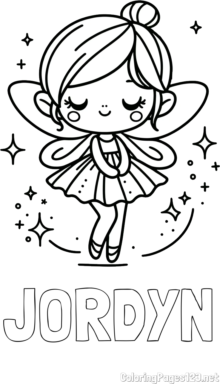 JORDYN Coloring Page and Children's Coloring Page of a Magical Fairy