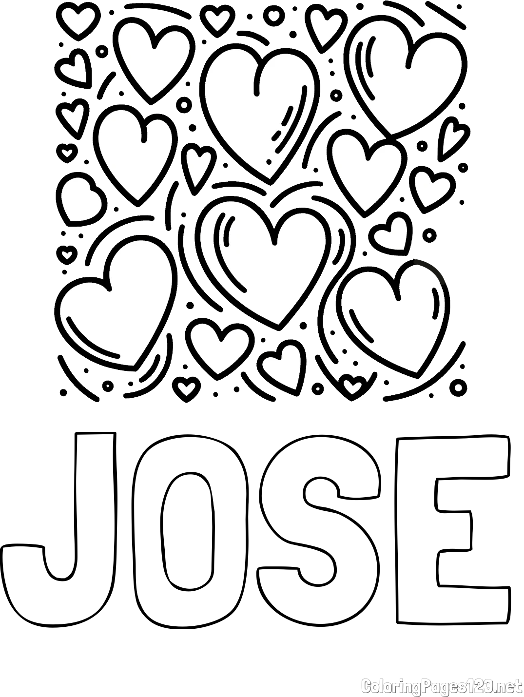 JOSE Coloring Page and Free Printable Coloring Page of Hearts