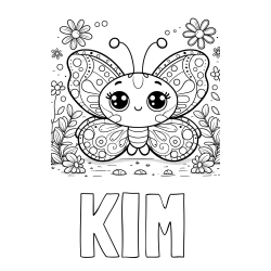 Online Created Coloring Page - KIM Coloring Page and Cute Butterfly Coloring Page