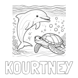 Online Created Coloring Page - KOURTNEY Coloring Page and Coloring Book of a Cute Dolphin and Its Turtle Friend"