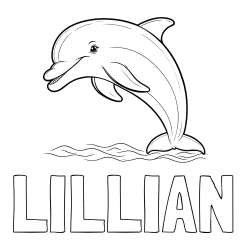 Online Created Coloring Page - LILLIAN Coloring Page and Children's Coloring Page of a Smiling Dolphin Jumping