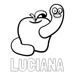 Online Created Coloring Page - LUCIANA Coloring Page and Apple and Smiling Worm Coloring Page