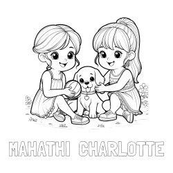 Online Created Coloring Page - MAHATHI  CHARLOTTE Coloring Page and Coloring Page of Two Girls with a Dog