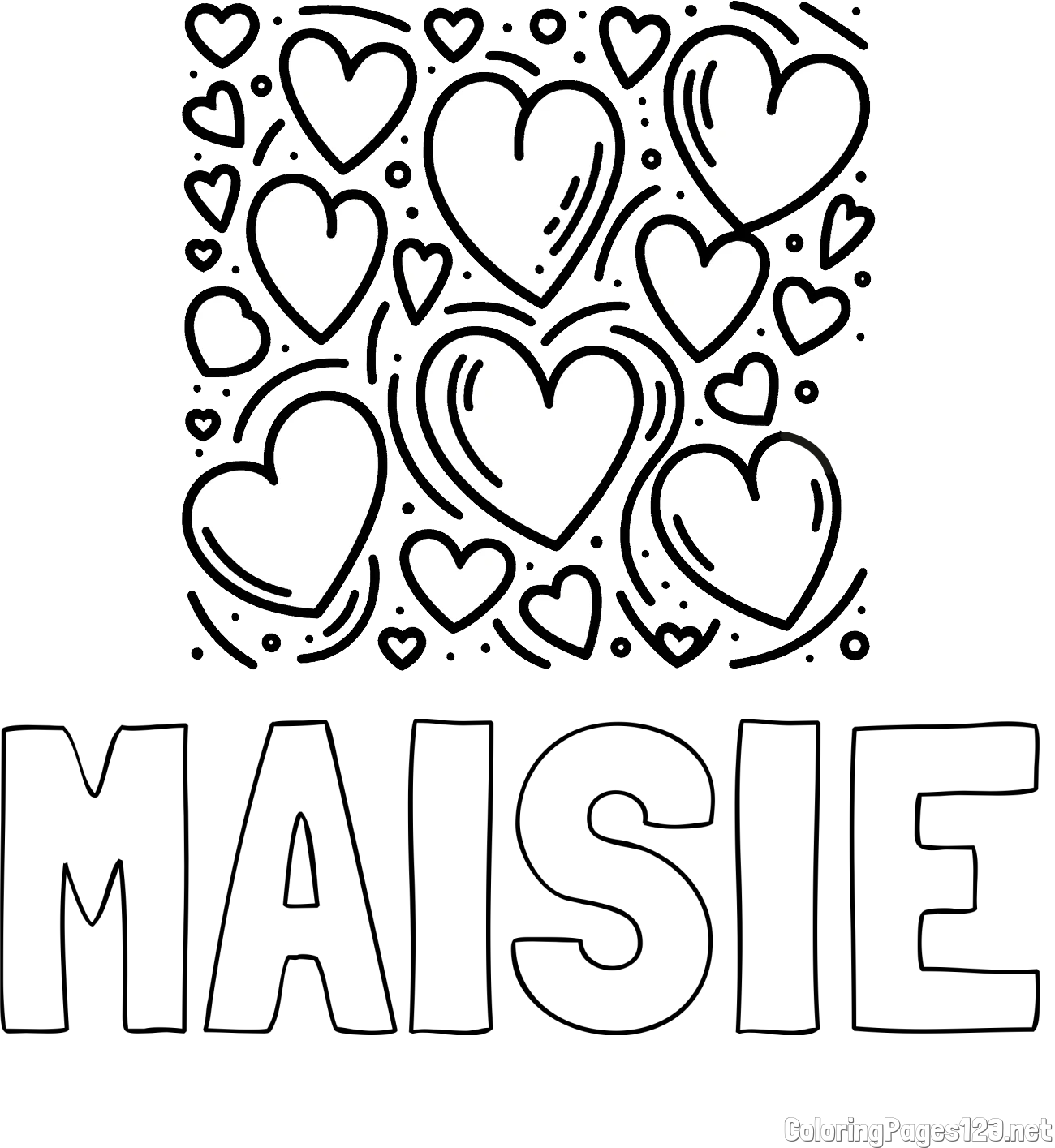 MAISIE Coloring Page and Free Printable Coloring Page of Hearts