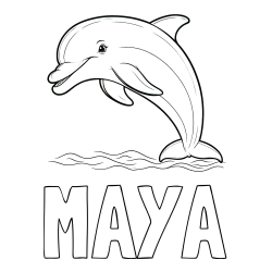 Online Created Coloring Page - MAYA Coloring Page and Children's Coloring Page of a Smiling Dolphin Jumping