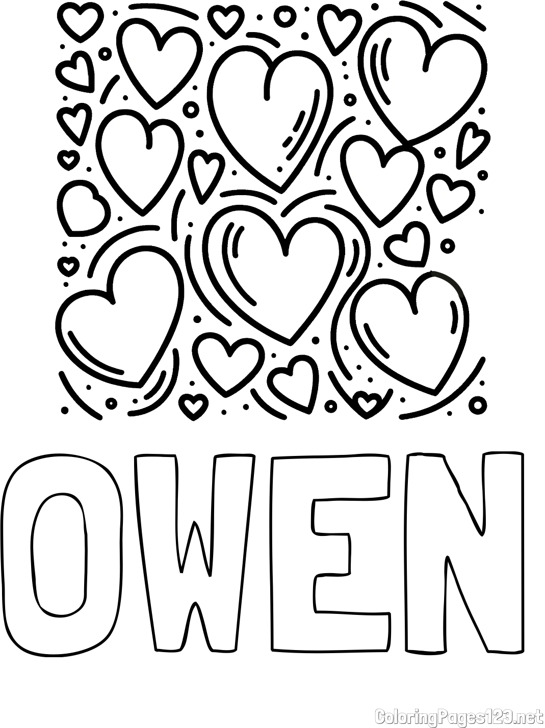 OWEN Coloring Page and Free Printable Coloring Page of Hearts