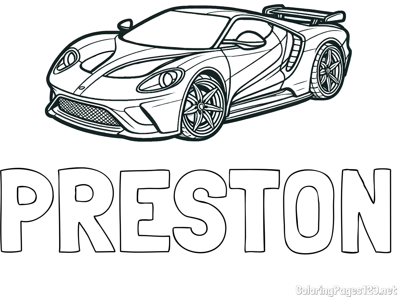 PRESTON Coloring Page and Coloring Page of a Fast Sport's Car