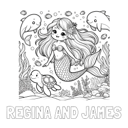 Online Created Coloring Page - REGINA AND JAMES Coloring Page and Coloring Page of a Cute Mermaid with Friends