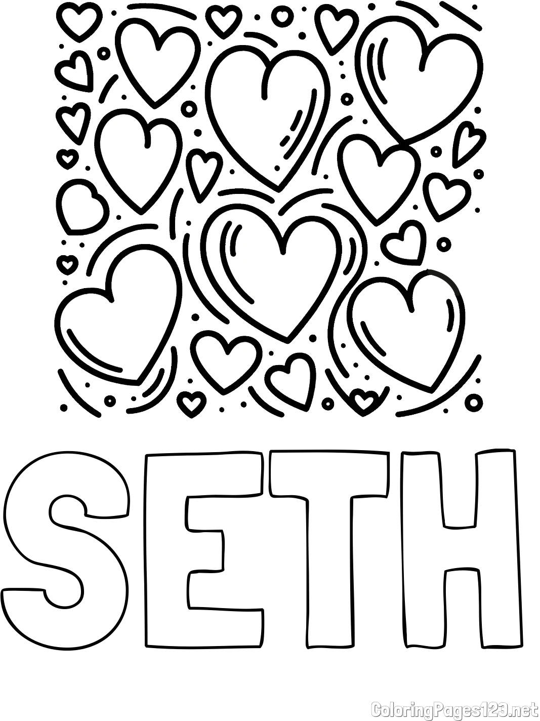 SETH Coloring Page and Free Printable Coloring Page of Hearts