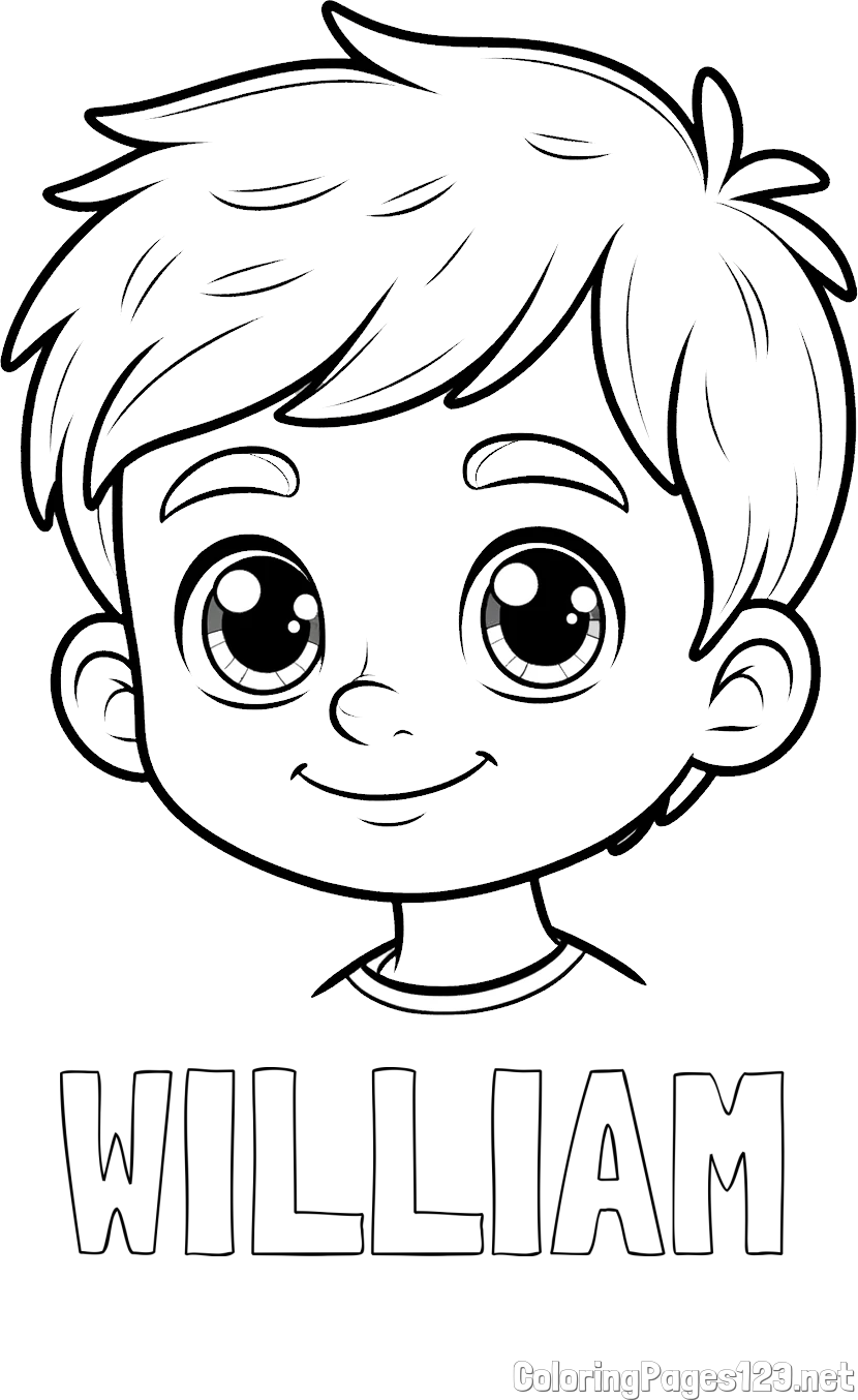 WILLIAM Coloring Page and Boy Face Coloring Page