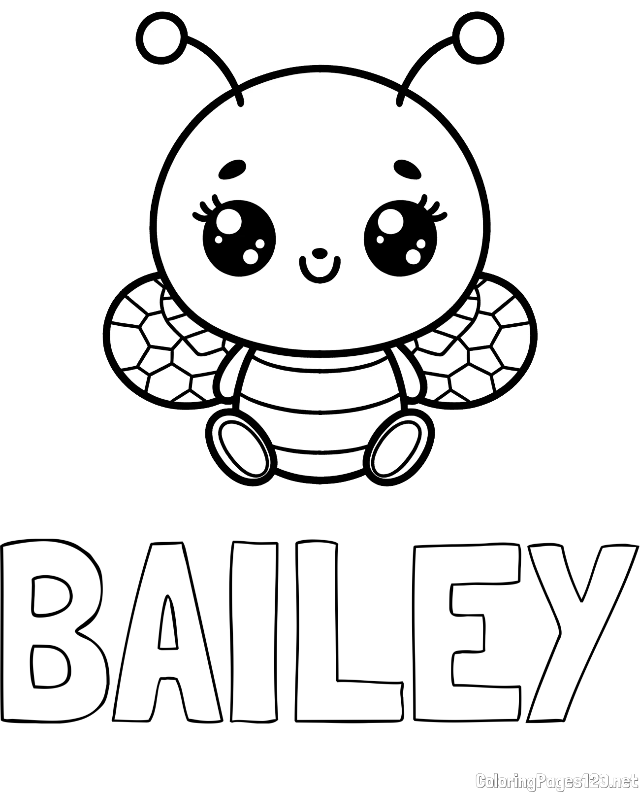 BAILEY Coloring Page and Children's Coloring Page of a Cute Bee
