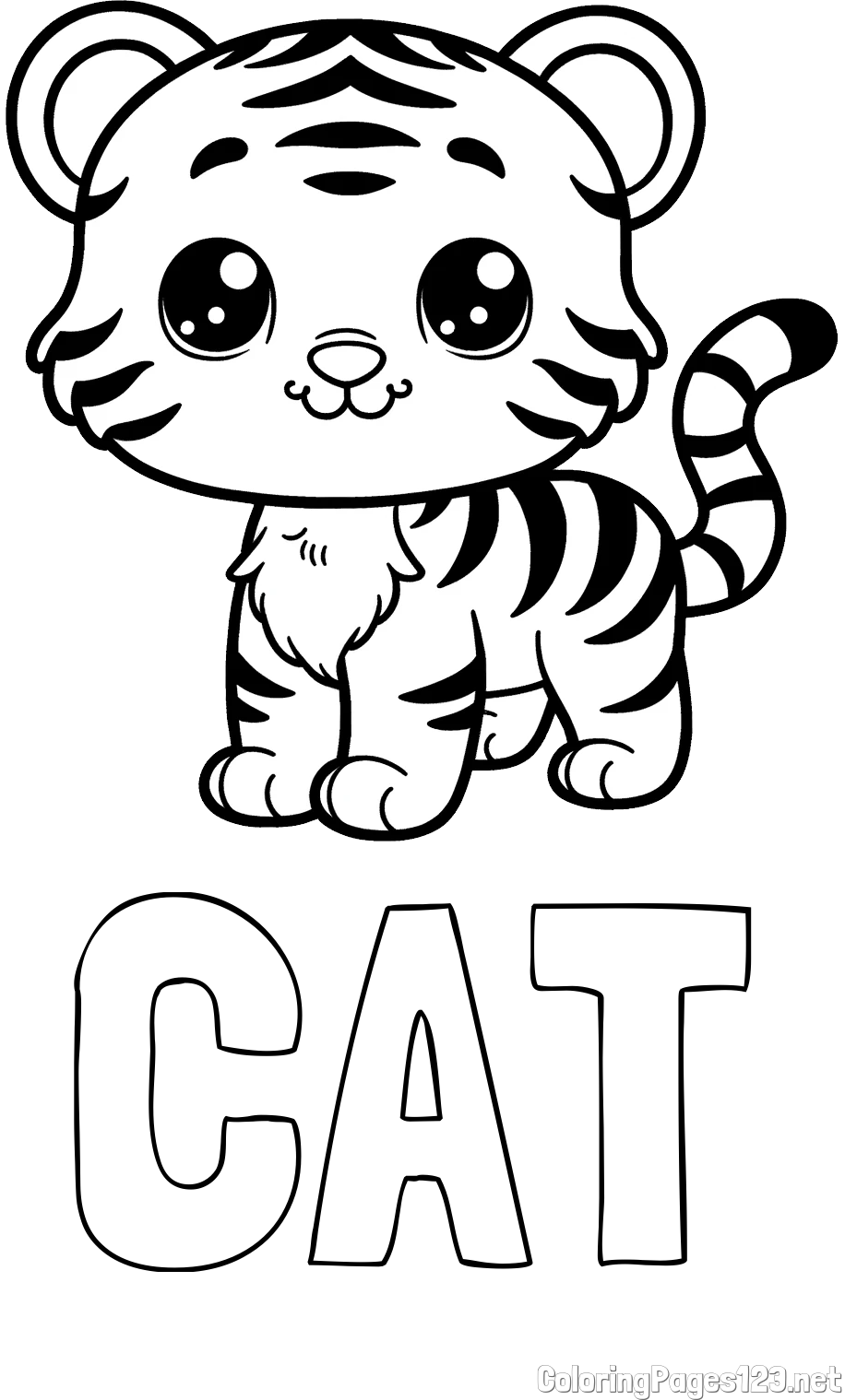 CAT Coloring Page and Cute Tiger Cub Coloring Page