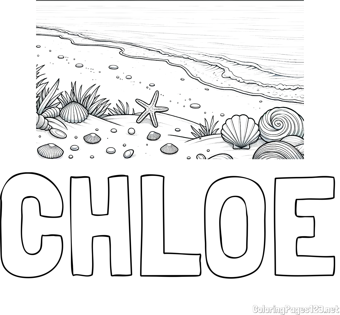 CHLOE Coloring Page and Beautiful Seashore Coloring Page