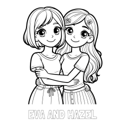 Online Created Coloring Page - EVA AND HAZEL Coloring Page and Coloring Page of Two Cute Girls Hugging Each Other (Best Friends Forever)