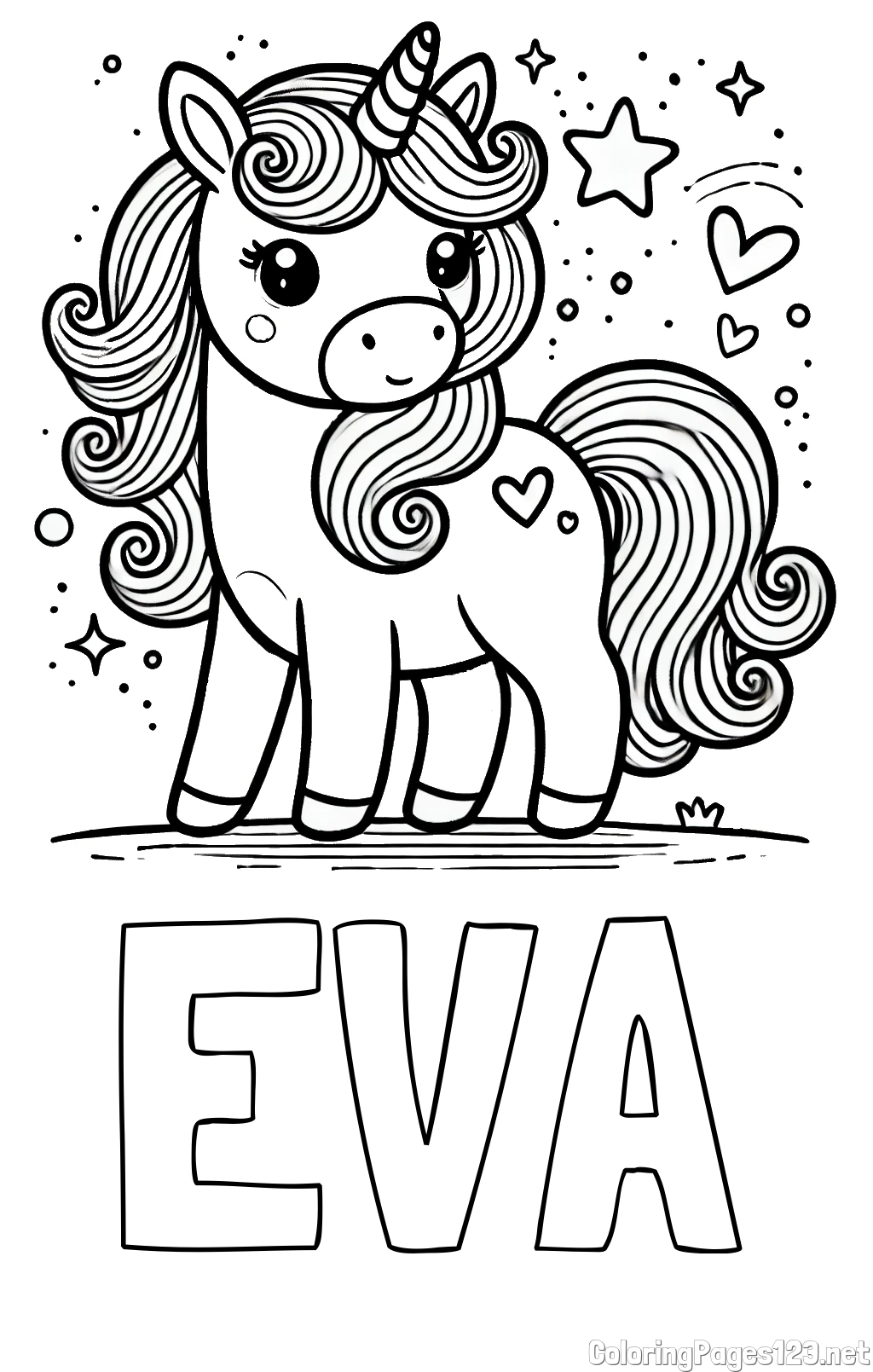 EVA Coloring Page and Cute Unicorn Coloring Page
