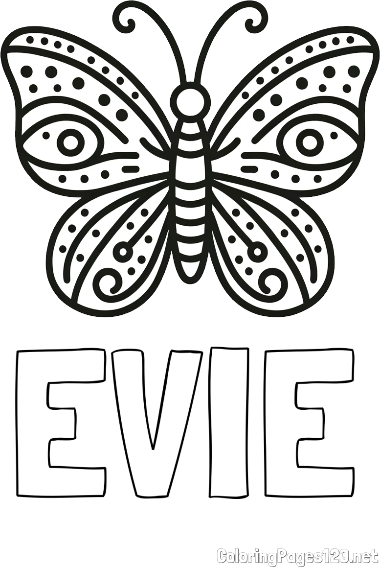 EVIE Coloring Page and Butterfly Coloring Page (Simple)