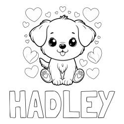 Online Created Coloring Page - HADLEY Coloring Page and Coloring Page of a Cute Dog and Hearts