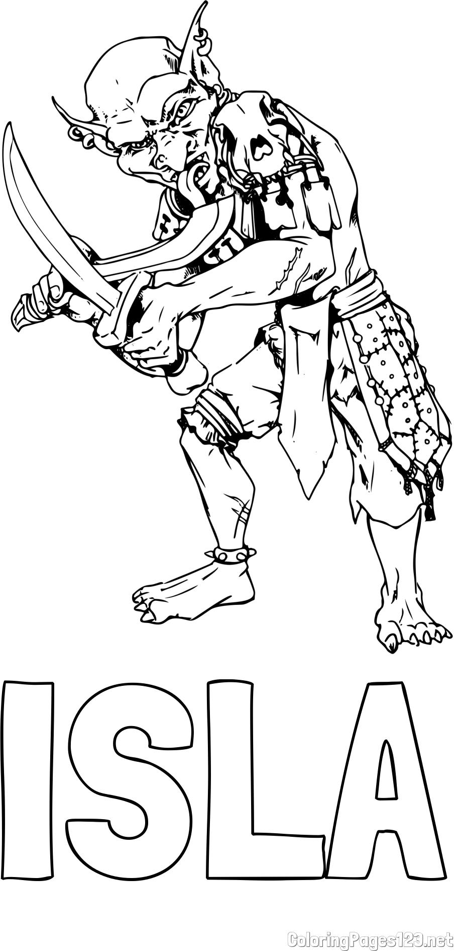 ISLA Coloring Page and Fierce Goblin Coloring Page