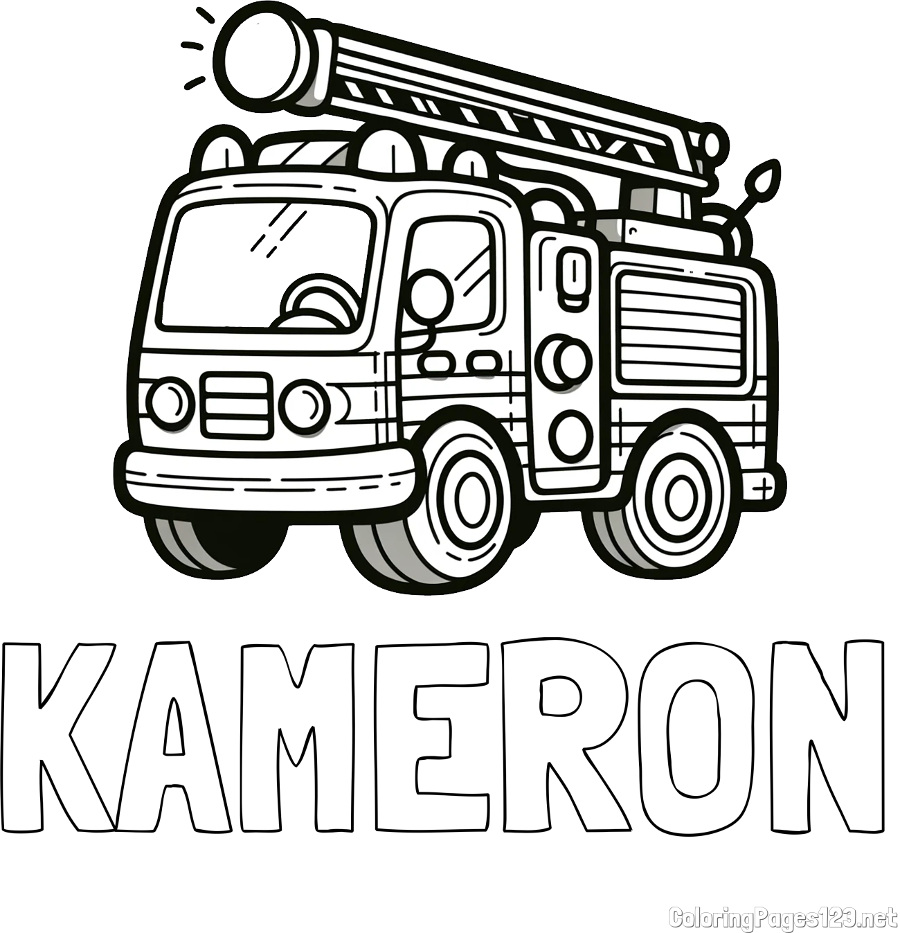 KAMERON Coloring Page and Children's Coloring Page of a Simple Fire Truck