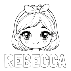 Online Created Coloring Page - REBECCA Coloring Page and Cute Girl Face with Bow in Hair Coloring Page