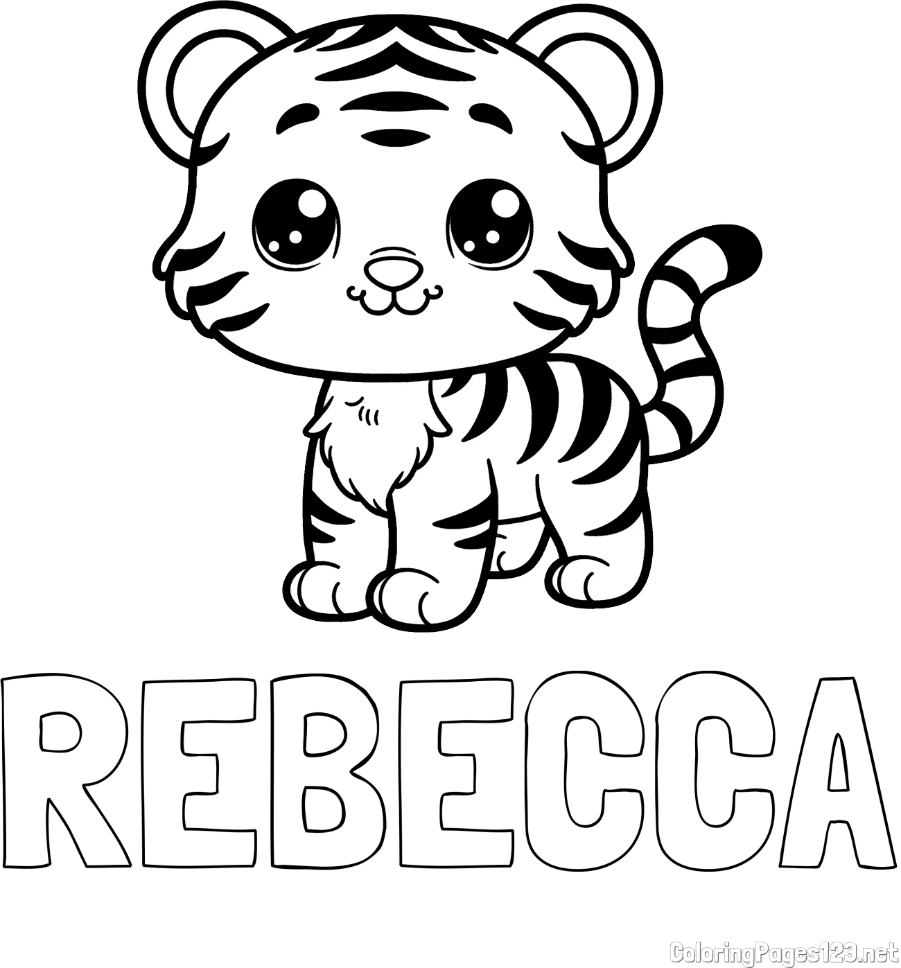 REBECCA Coloring Page and Cute Tiger Cub Coloring Page