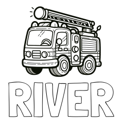 Online Created Coloring Page - RIVER Coloring Page and Children's Coloring Page of a Simple Fire Truck