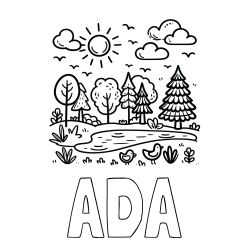 Online Created Coloring Page - ADA Coloring Page and Summer Coloring Page - Pond, Ducks and Forest