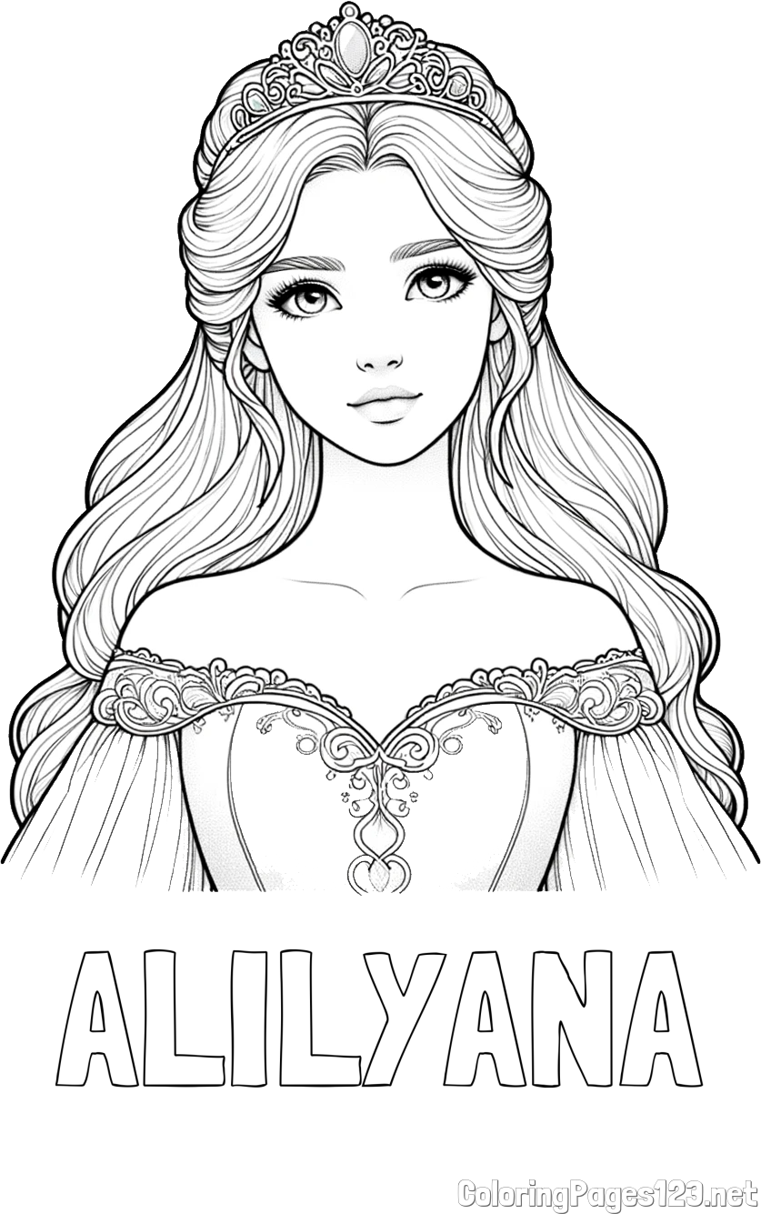 ALILYANA Coloring Page and Coloring Page of a Realistic Princess