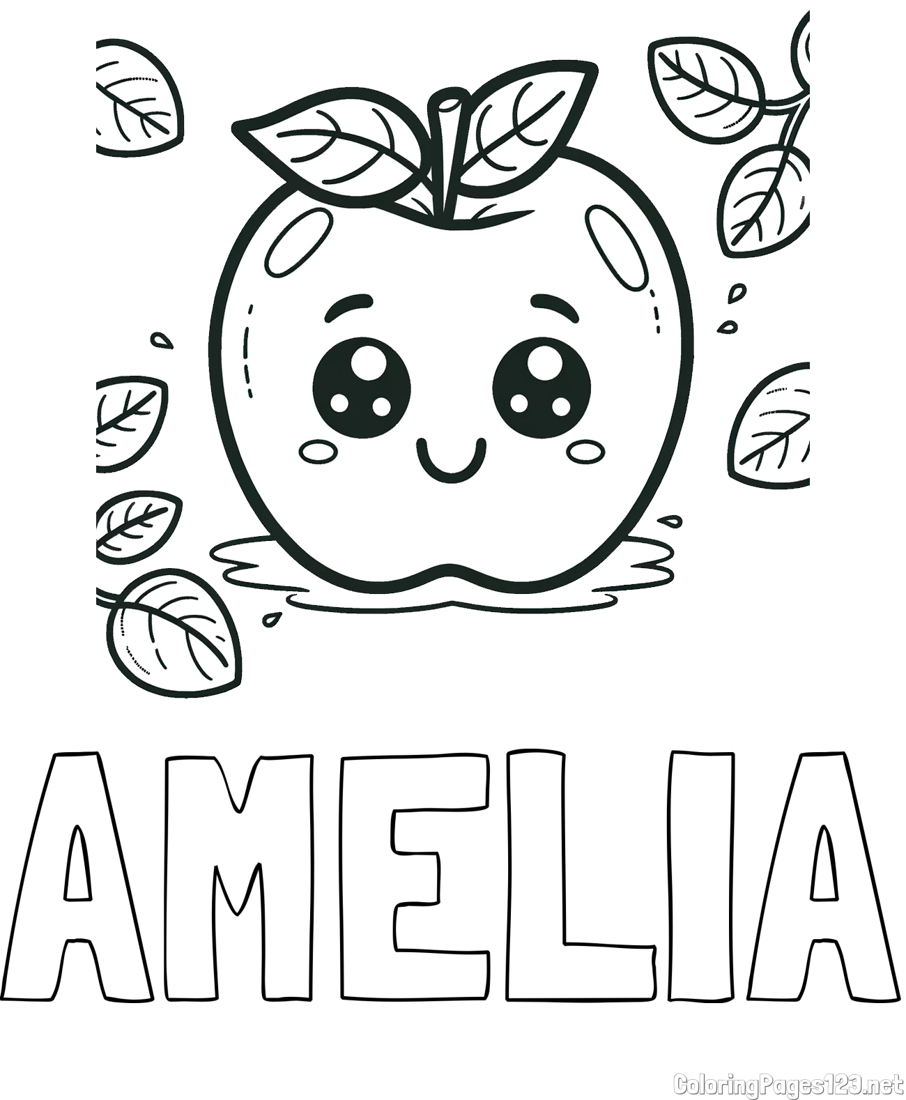 AMELIA Coloring Page and Smiling Apple Coloring Page
