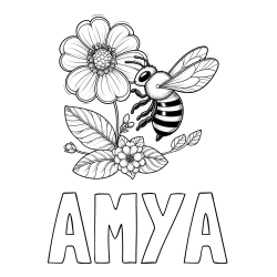 AMYA Coloring Page and Children's Coloring Book of a Little Bee and Flowers