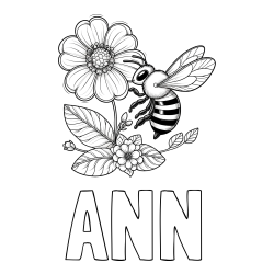 Online Created Coloring Page - ANN Coloring Page and Children's Coloring Book of a Little Bee and Flowers