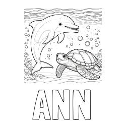 Online Created Coloring Page - ANN Coloring Page and Coloring Book of a Cute Dolphin and Its Turtle Friend"