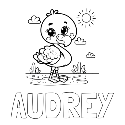 AUDREY Coloring Page and Easy Coloring Page of a Cute Flamingo