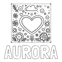 AURORA Coloring Page and Free Printable Coloring Page of Heart and Flowers