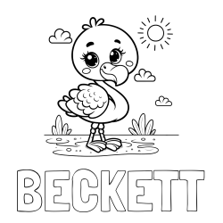 BECKETT Coloring Page and Easy Coloring Page of a Cute Flamingo