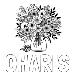 CHARIS Coloring Page and Flower Bouquet Coloring Page