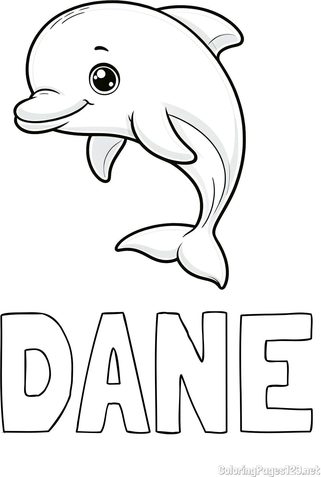 DANE Coloring Page and Children's Coloring Book of a Cute Dolphin