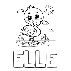 ELLE Coloring Page and Easy Coloring Page of a Cute Flamingo