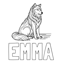 Online Created Coloring Page - EMMA Coloring Page and Wolf Coloring Page - Calm Pose on a Meadow